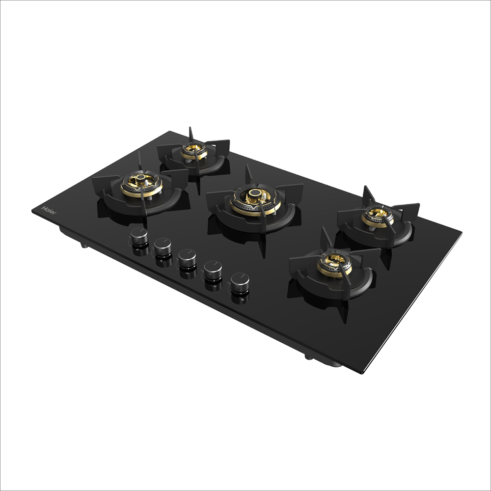 Haier Auto ignition Full Brass 5 Burner Hybrid-Hob with metal Knobs